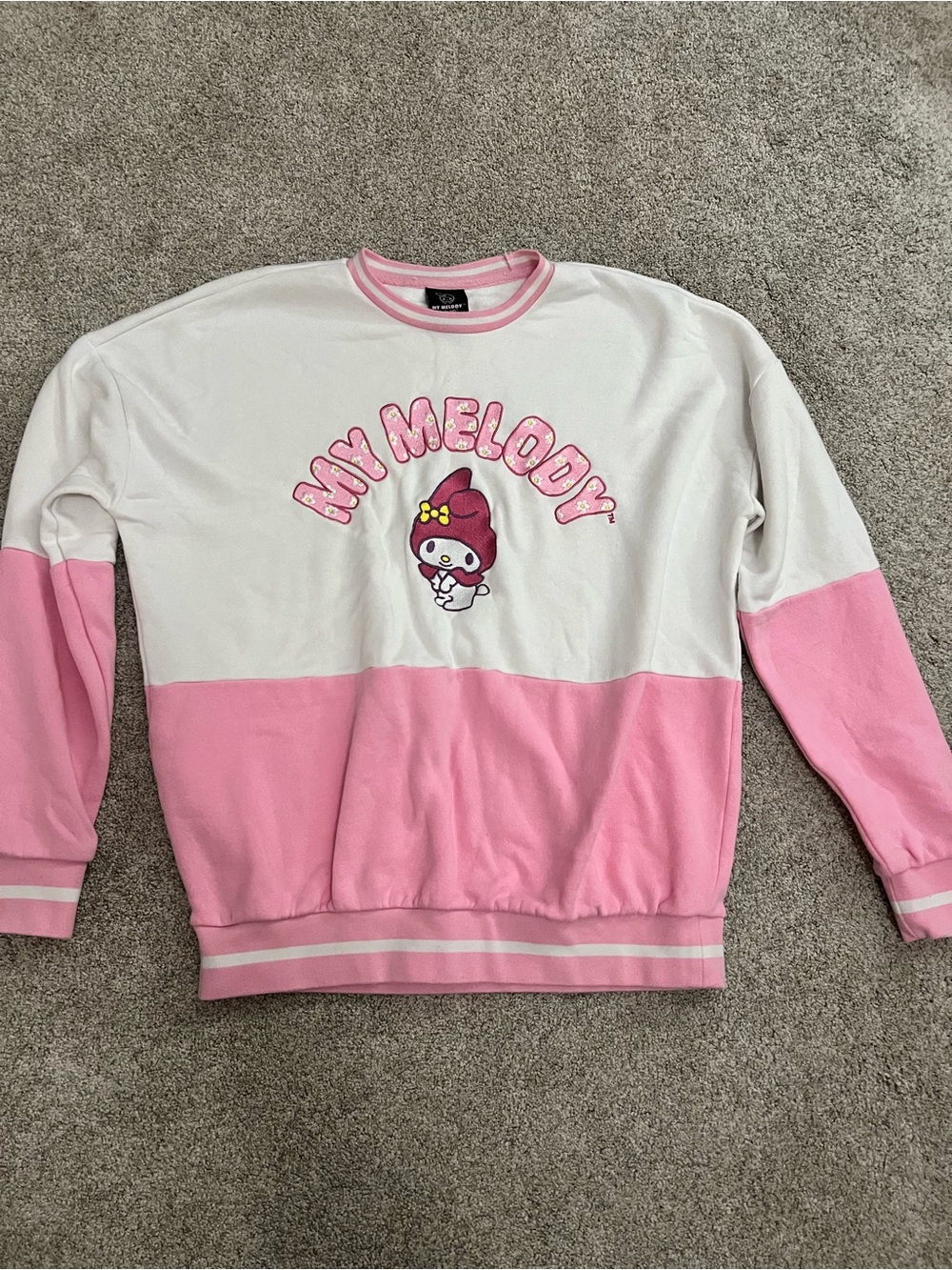 Sanrio Women’s My Melody Pink & White Colorblock Soft Sweatshirt Oversized Small